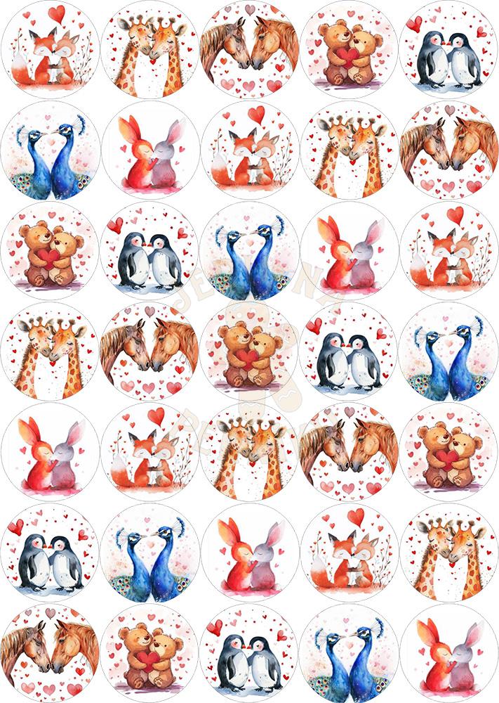 Fondánový list 35 kruhů 3,8 cm - Zamilovaná zvířátka