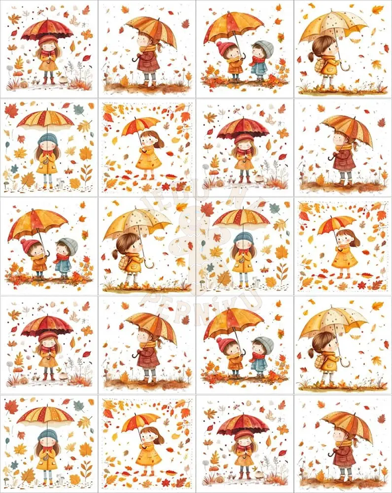 Fondánový list 20 čtverečků 51x51 mm - Deštníkové obrázky
