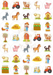 Fondánový list 35 kruhů 3,8 cm - Farma