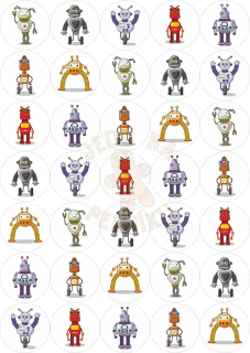 Fondánový list 35 kruhů 3,8 cm - Roboti