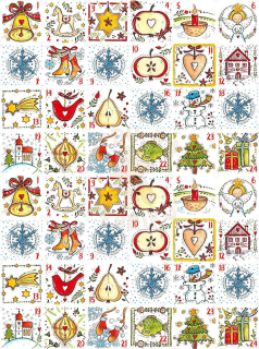 Fondánový list 48 čtverečků 3x3 cm - Dva adventní kalendáře malované