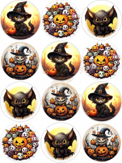 Fondánový list 12 kruhů 6,7 cm - Halloweenský mix