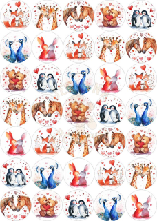 Fondánový list 35 kruhů 3,8 cm - Zamilovaná zvířátka