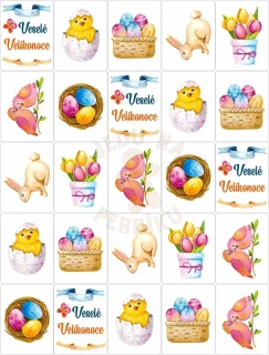 Fondánový list 25 obdélníků 50x38 mm - Kreslené Velikonoce