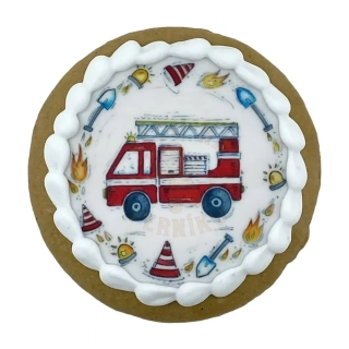 Perníček Hasičské auto - kulatý 8 cm