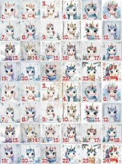 Fondánový list 48 čtverečků 3x3 cm - Dva adventní kalendáře jednorožci