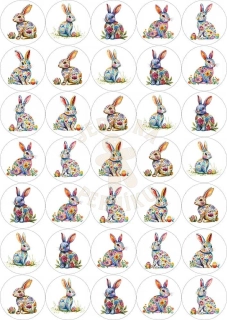 Fondánový list 35 kruhů 3,8 cm - Barevní zajíčci