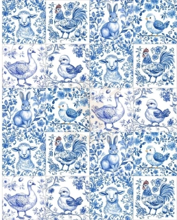 Fondánový list 20 čtverečků 51x51 mm - Porcelánové velikonoční motivy