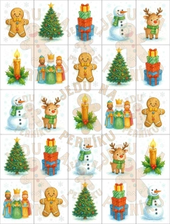 Fondánový list 25 obdélníků 50x38 mm - Akvarelové Vánoce