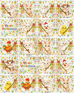 Fondánový list 20 čtverečků 51x51 mm - Zvířátka s pomlázkami